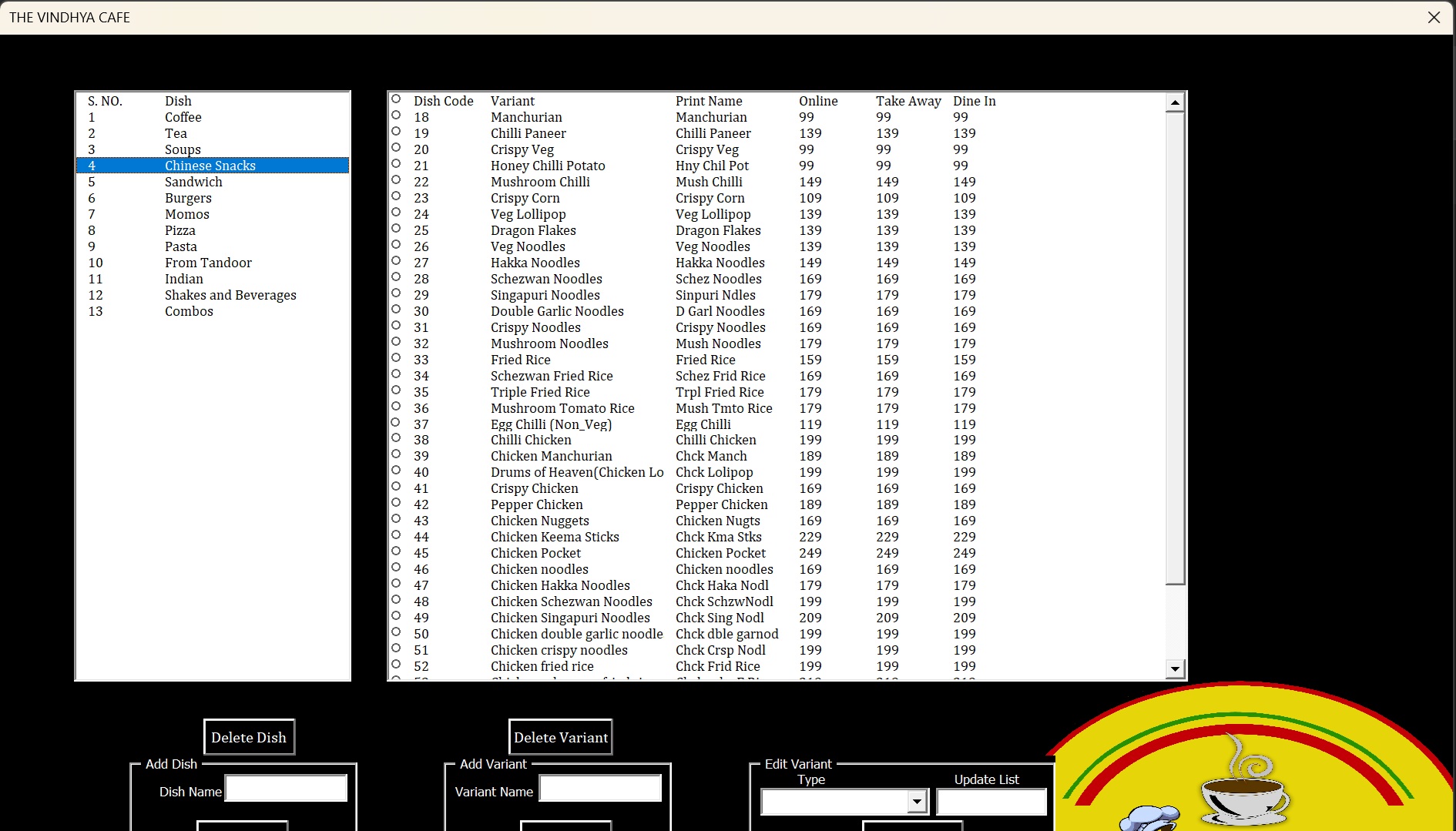 Cafe Billing System Screenshot