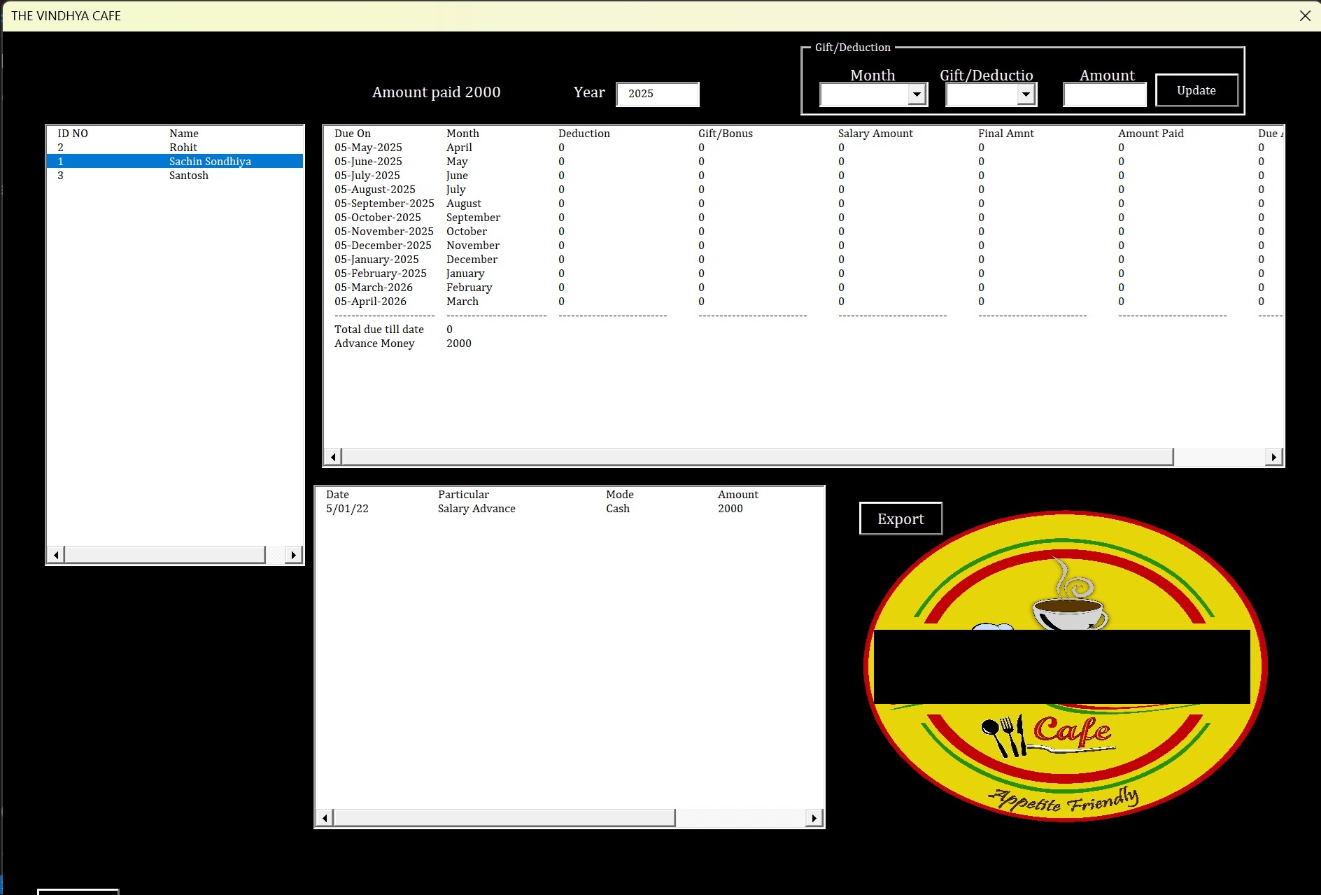 Cafe Billing System Screenshot